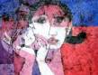 Jamil Naqsh - Women and Pigeon (Red & Blue)